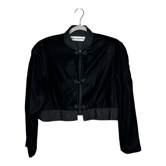 Bae + Castro Bolero Womens Size 10 Black Velvet Cropped Jacket Shoulder Pads - Picture 1 of 13